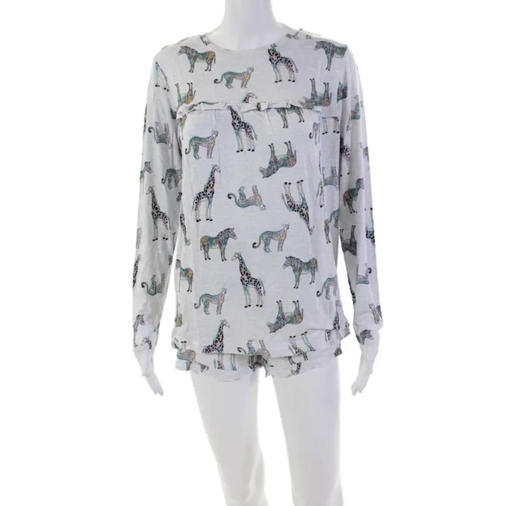Emerson Road Womens 2 Piece Animal Print Sleepwear Set Gray Multi Size S